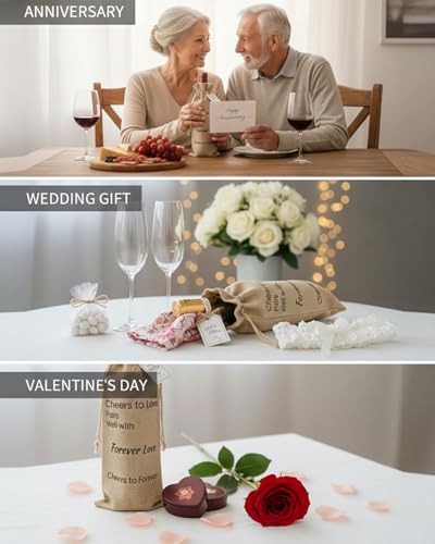Image of Wine Gift Bags | Wine Bottle Gift Bags - Reusable Wine Bags & Burlap Wine Bags for Women, Perfect Engagement Gift Idea for Her Fiance, Friends, Coworkers. Funny Romantic Design, Ideal for Weddings, Bridal Showers, Parties, Holds 750ml Bottles