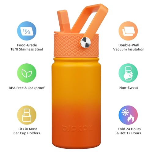 Image of BJPKPK Insulated Water Bottle, 15oz Stainless Steel with Straw Lid