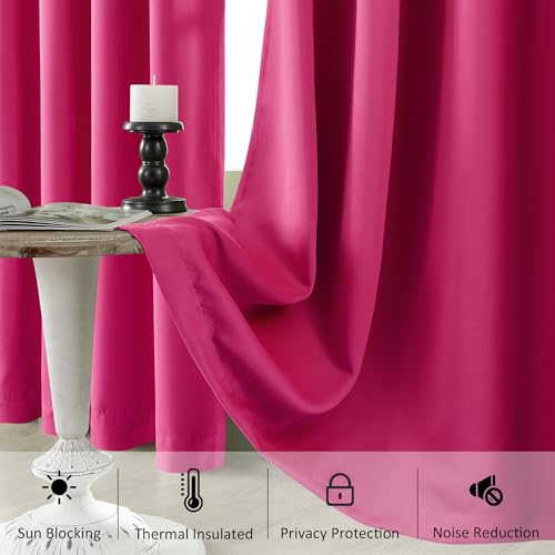 Image of HUTO Blackout Bedroom Window Curtains Drapes - Antique Copper Thermal Insulated Privacy Protect Curtains Drpaeries for Living Room, 2 Panels, 52 x 120 Inch, Hot Pink