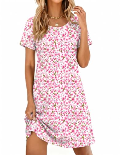 Image of Ekouaer Womens Nightgown Short Sleeve Night Dress Printed Sleepwear Soft Sleep Shirt S-3XL