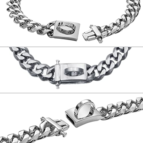 Felenny Silver Chain Dog Collar 15mm Dog Cuban Link Chain Collar with Metal Buckle for Dogs Puppies, 26 inches - Image 3