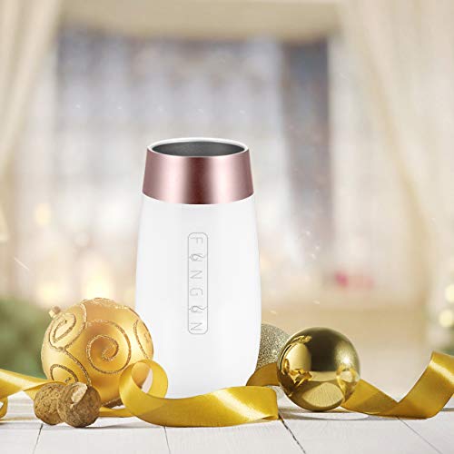 6 Pack Stemless Champagne Flutes Double-insulated Champagne Tumbler with Lips, Fungun 6 OZ Stainless Steel Unbreakable Cocktail Cups for Coffee Wine Glass Tumbler (Rose Gold + White)