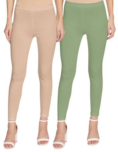 Image of JUNEBERRY Pure Cotton Skinny Fit Ankle Length Leggings Combo (Pack of 2)