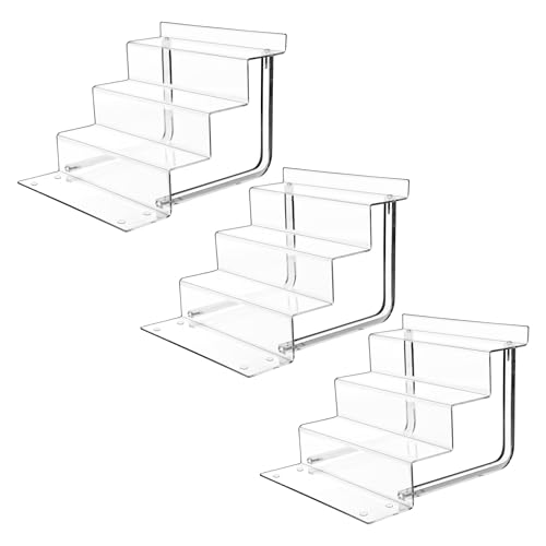 AMT Acrylic Riser Display Stand, 100% Acrylic Clear 4-Tier Organizer for Figures, Cupcake, Perfume, Sunglasses (9 inch x 2.4 inch) 3-pack