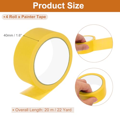 Image of PATIKIL Masking Tape 1.6 Inch Wide, 4 Roll 22 Yard Painters Tape Bulk No Residue Craft Tape for Wall Painting Labeling Car Painting Home DIY Flower Crafts Decoration, Yellow