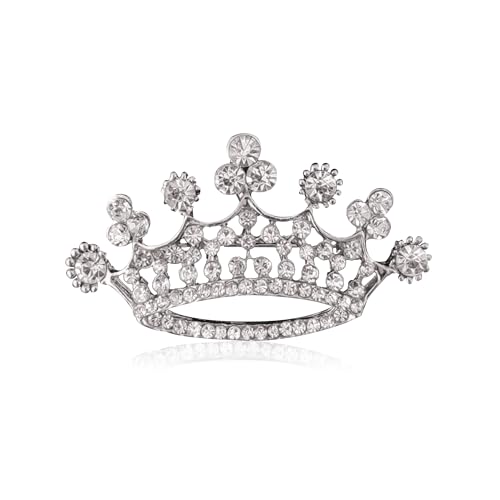 YUNXI King Queen Royal Crown Brooch For Women Men Fashion Gold Silver Rhinestones Crystal Brooches Pin Wedding Party Banquet Birthday (Silver A)