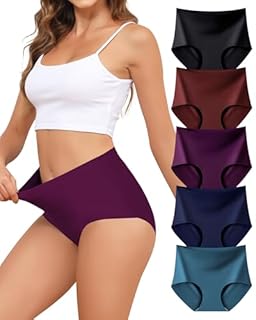 Oegho 5 Pack Womens Seamless Underwear High Waisted Briefs No Show Ladies Panties Full Coverage Soft Breathable S-XXL