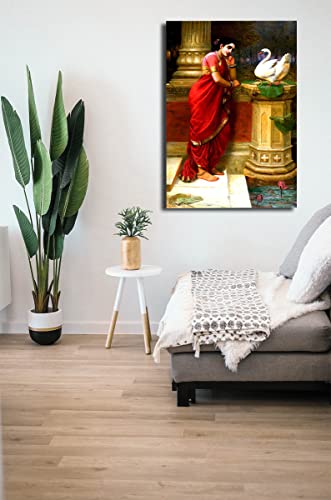 Image of Sikhash Raja Ravi Varma Classic Printing Art /Famous Hamsa Damayanti Art, Unframed Wall Art for Living Room, Home, Office, 320 GSM Fabric Wall Decor, (Multicolor, 23x15 inches)