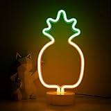 ENUOLI Pineapple Neon Signs Warm White LED Neon Light Sign with Holder Base Indoor Decor Battery Operated Lights for Home Party Birthday Bedroom Bedside Table Decoration Children Kids Gifts