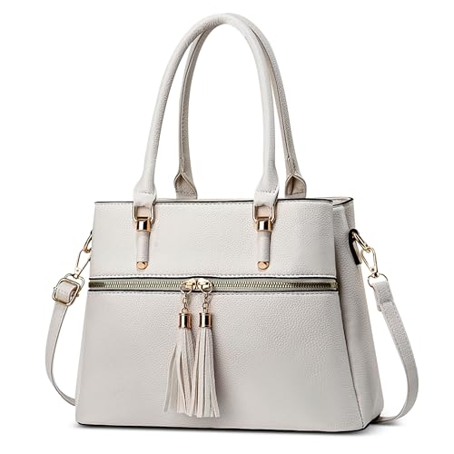 FOLOVEYA Bolsos de Mujer Moda Bolso de Mano con Colgante Cuero PU Bolso Bandolera Shoppers Señora Tote Bolsos de Hombro Múltiples Bolsillos para Trabajo Viaje Compras