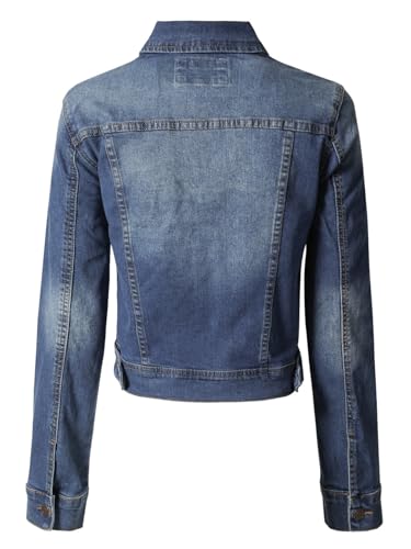 Design by Olivia Women's Classic/Destroyed Vintage Washed Long Sleeve Denim Jean Jacket3