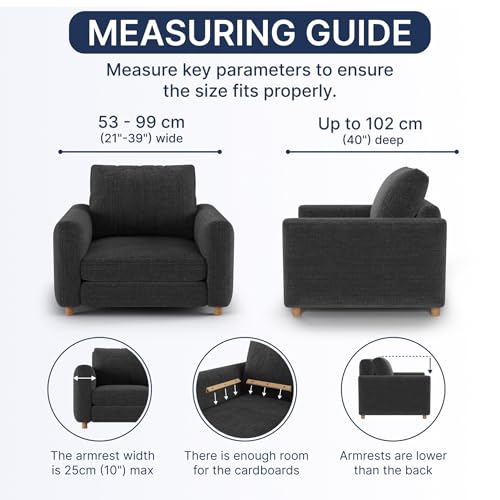 PAULATO BY GA.I.CO. Sofa Slipcover – Soft Stretch Cover for Cushion Couch Armchair – Form-Fit 1-Piece Furniture Protector – Machine Washable Fabric – Black (21”- 39” Wide) - Image 6