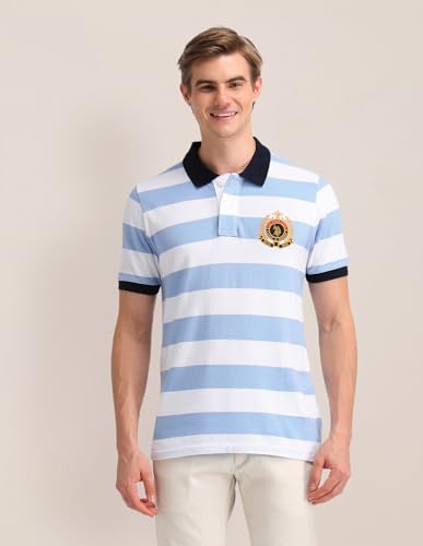 Image of U.S. Polo ASSN. Striped Slim Fit Polo T Shirts for Men - 100% Cotton, Half Sleeves Mens Tshirt