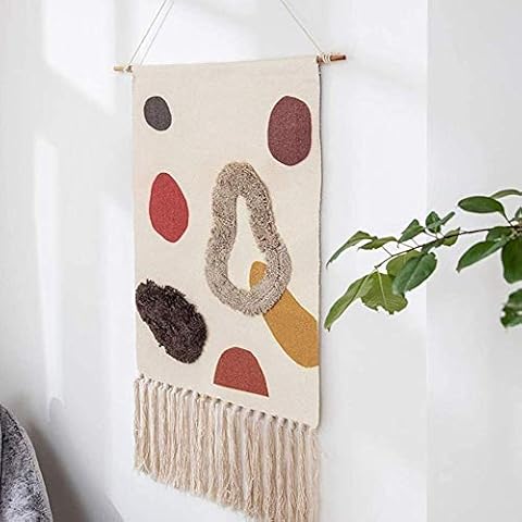 URPRU Macrame Wall Hanging Tapestry Hand-woven Tassel Tapestries Wall Decoration Cotton Linen Banner Three-dimensional Weave Pattern and Printing Design Cover