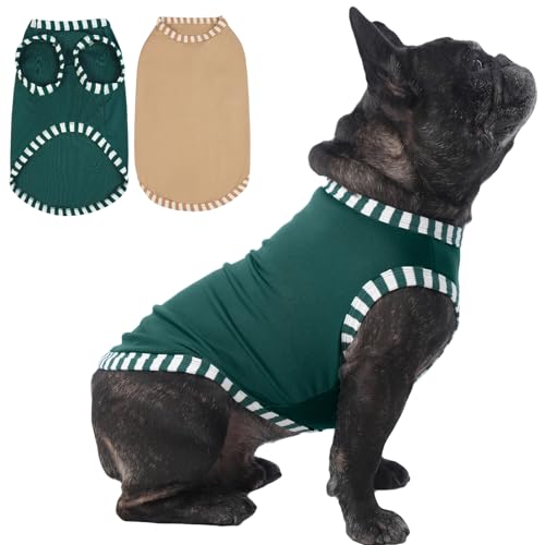 IECOii 2 Pack Sleeveless Dog Tees Shirt | Comfortable & Lightweight Fabric, Easy On/Off for Active Dogs, Khaki+Green, L Large(Chest:18.1 in) Green+Kha