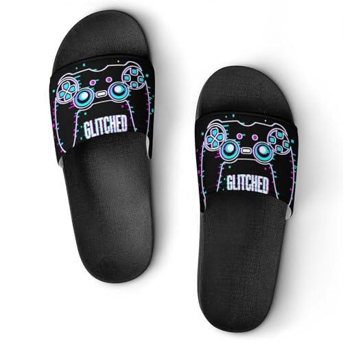 Claquettes Femme Sandales Bain Antidérapantes Jeu Glitch Chaussons Maison