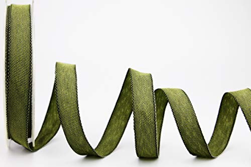 Decorative Ribbon Olive (Dark) (212) 20 m x 15 mm (Roll) Fabric Ribbon with Wired Edges Light Shiny Linen Look Taffeta Ribbon Coarse Woven Christmas Advent