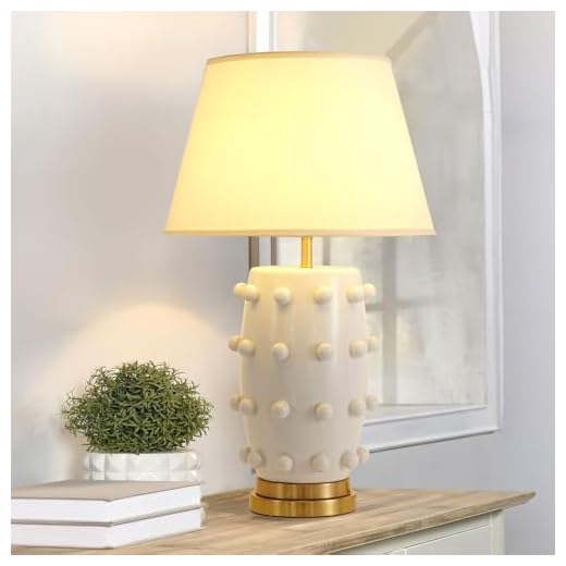CKENSU Modern Ceramic Linden Table Lamp - 30" White Ball Farmhouse Design, Classic Nightstand Large Linden Lamp Tapered Drum Shade for Living Room, Bedroom, Office, and Home （White）