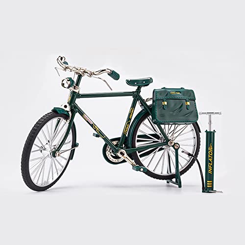Image of 2023 DIY Retro Bicycle Model Ornament for Kids, 1:10 Simulation Mini Bicycle Model Scale Kit with Inflator and Briefcase, Finger Bike Models Toys, Creative Iron Art Tabletop Ornament Toys (B-Green)