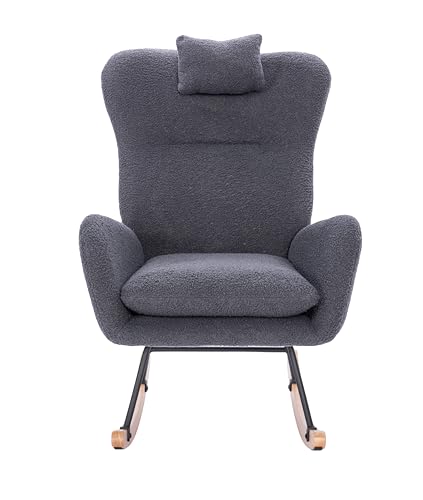 KEIKI Teddy Upholstered Nursery Rocking Chair, Upholstered Glider with High Backrest for Living Room, Nursery, Bedroom