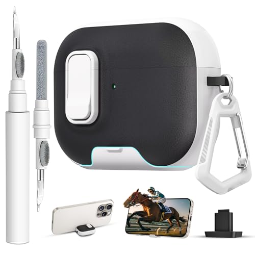 Image of for AirPods Pro 3 Case with Lock,TPU Leather Texture Durability Anti-Lost & Shockproof Protective Cover Accessories with Cleaning Kit in Keychain for Apple iPod Pro 3rd Generation 2025(White /Black)