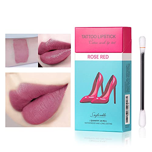 Niceface 20 Pcs Cotton Swab Lipstick Set, Velvet Matte Lip Stain Set Portable Lip Gloss, 4 Colors Durable Waterproof Liquid Non-Stick Tattoo Lipstick(Mixed Four Colors) #TOP7
