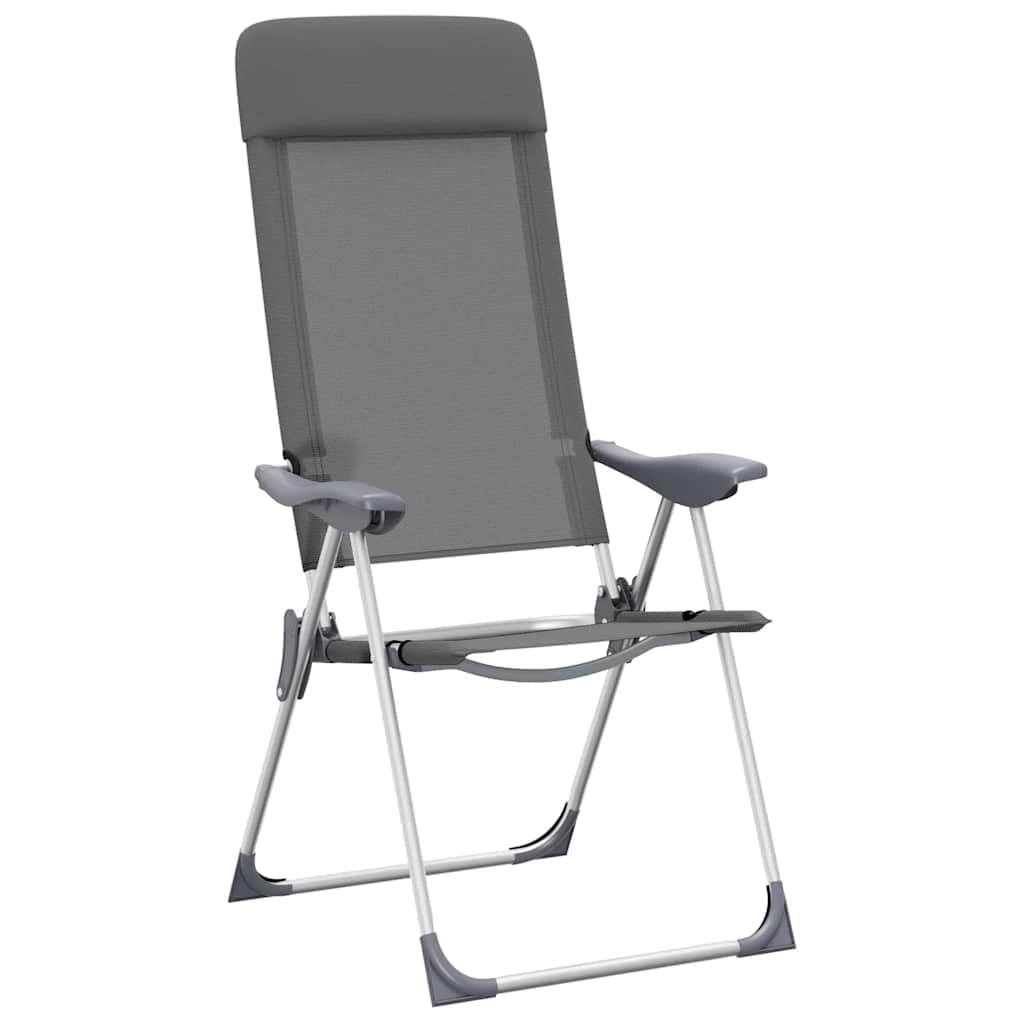 4er Set Klappbare Campingstühle Grau, Verstellbare Gartenstühle mit Kopfstütze, Leichter Aluminium Klappstuhl für Outdoor, Angeln, Reisen, 120 kg Belastbar