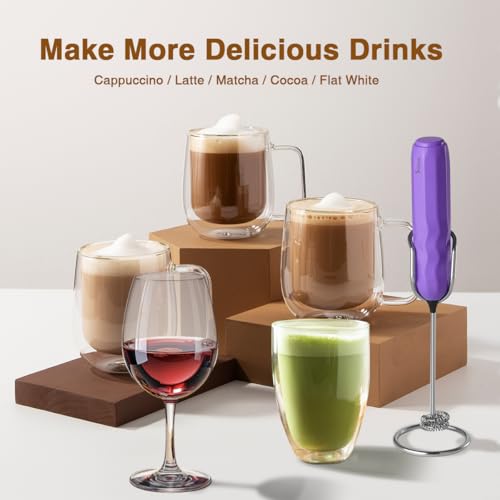 Image of SUPRUS Ultra Fast Handheld Milk Frother Double Whisk with Stand 2 Batteries Stainless Steel for Lattes Cappuccino Matcha Hot Chocolate Coffee Bar Accessories Kitchen Gadgets Gift