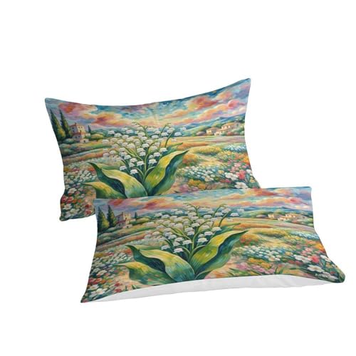 Housse de couette 3D Lily de la vallée drap microfibre douce 260x220