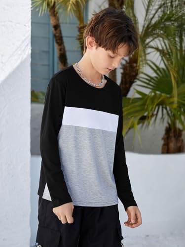 Image of ZDC Kids Boys Long Sleeve T-Shirts Color Block Crewneck Fashion Basic Tee Tops 5-14 Years