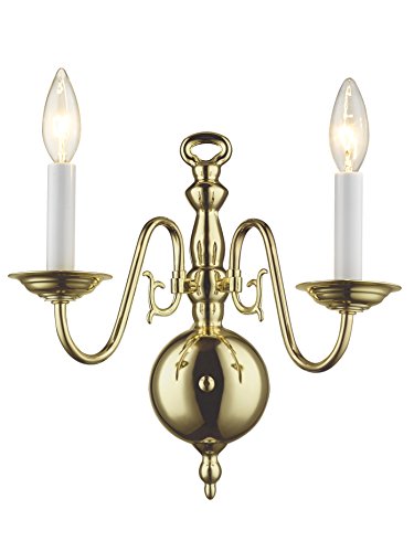 Livex Lighting 5002-02 Williamsburg 2 Light Polished Brass Wall Sconce Livex Lighting 5002-02 Williamsburg 2 Light Polished Brass Wall Sconce
