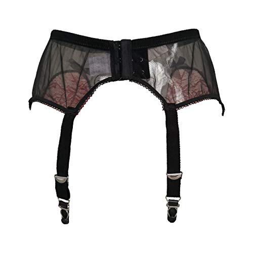 Hedy & Vivian Mesh Garter Belts With 6 Wide Straps Sexy Mesh & Lace Garters Metal Clips Women's Lingerie Gb001 (L) Black #TOP2