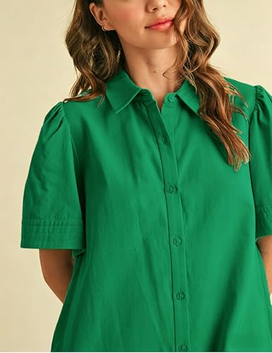 Image of Womens Short Sleeve Button Down Mini Shirt Dress Lapel Collar Short Dresses with Pocket