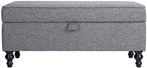 Rangement domestique sous forme de banc long gris et tabouret d'extrémité