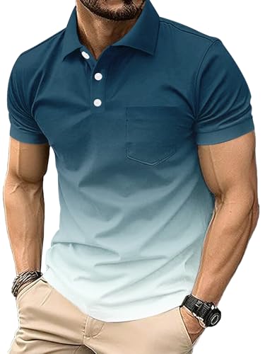 Mens Polo Shirts Manches Courtes Sport Golf Tennis T-Shirt séché Rapide athlétique Workout Polo Shirt Gradient Blouses (FR/ES, Alpha/Lettres, L, Taille Normale, Taille Normale, #11)