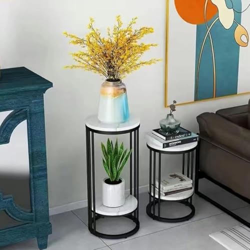 Image of Plant Stand Indoor Outdoor Metal, 2-Tier Modern Plant Shelf, Corner Flower Pot Holder, Plant Stand Table for Living Room Balcony Patio Garden Entryway Set Of 2 (Black & White)