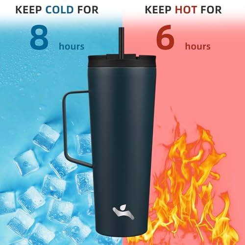 Image of Konokyo 26 oz Insulated Tumbler with Handle & Straw, Stainless Steel Mug