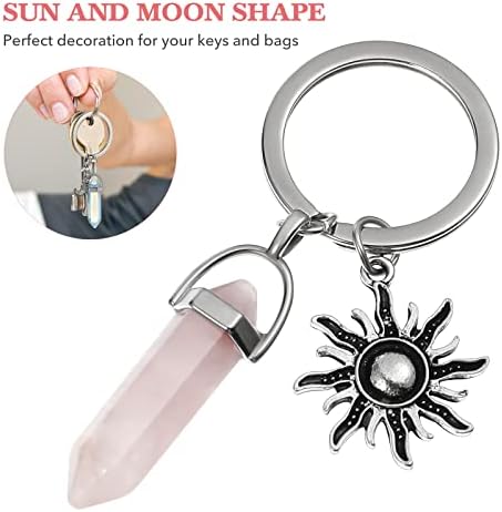 PRETYZOOM 2pcs Friends Crystal Stone Keychain Moon and Sun Charms Keyring Healing Crystal Keyring Keychain Couples Sisters BFF Jewelry Keychain