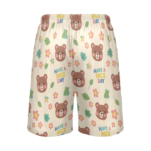 Bear Leaves Beige Pajama Shorts for Men Lounge Pants Sleep Lounge Pant Mens Casual Pajama Shorts with Pockets, S-XXL2