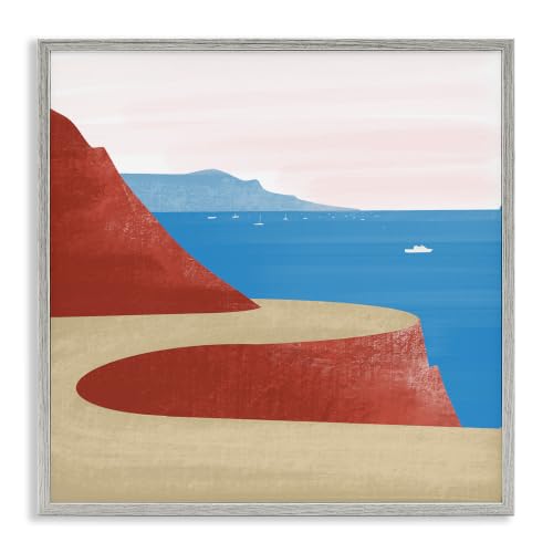 Tall Cliffside Coastal Road Landscape, 24 x 24 Inch Framed Giclée Print