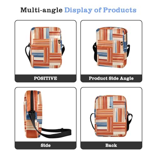 Boho Orange and Blue Regular Stripes mens messenger bag crossbody shoulder bag crossbody Cross Body Purses Adjustable Strap for School School4