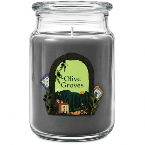 Image of Large Olive Groves Scented Jar Candle with Glass Lid, Single Wick Home Fragrance Candle, Up to 95 Hours Burn Time, Gift for Home