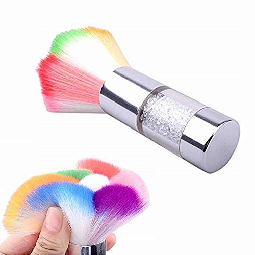 Colorful Nail Art Dust Remover Brush With Shiny Rhinestone Handle, Nail Brush Remover Cleaner For Acrylic Uv Nail Gel Powder Makeup Foundation (Silver) #TOP2