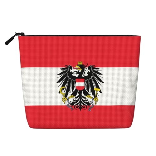 VKKOEWL Austrian Coat of Arms Eagle Flag Makeup Bags Large Capacity Travel Makeup Pouch Zipper Cosmetic Bag For Women