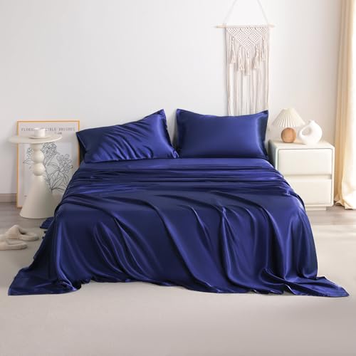 NTBAY King Satin Sheet Set, 4 Piece, Navy Blue - image 2