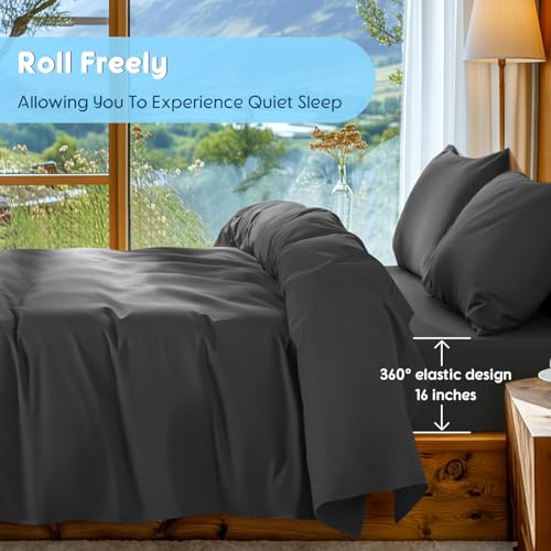 Image of SONORO KATE 1000 Series 100% Egyptian Cotton King Sheet Set,4 Pieces | Soft,Breathable Long Staple,Sateen Weave,Luxury 5-Star Hotel Bed Sheets,16 inch Deep Pocket,Black