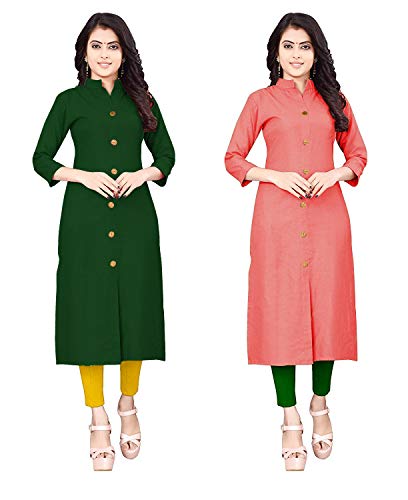 Image of NATEK Women's Cotton Straight Plain Kurtis Combo Pack of 2