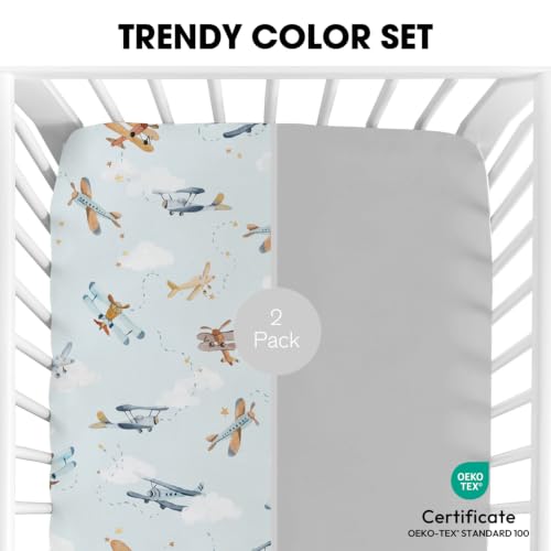 Image of Little Grape Land Crib Sheets for Boys and Girls, 2pk Baby Crib Fitted Sheet for Standard Size Crib and Toddler Mattress, Super Soft Baby Sheet