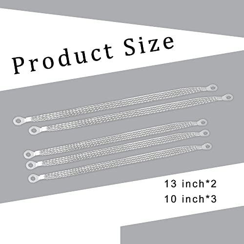 5PCS Universal Automotive Ground Strap, 3Pcs 10\" x 1/2\" & 2Pcs 13\" x 1/2\" Braided Tinned Copper Engine Ground Strap, Professional Vehicle Grounding Cable Straps, Engine Ground Strap for Most Cars