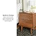Walker Edison Mid Century Modern Grooved Handle Wood 2-Drawer Nightstand Side Table Bedroom Storage Drawer and Shelf Bedside End Table, 24 Inch, Caramel